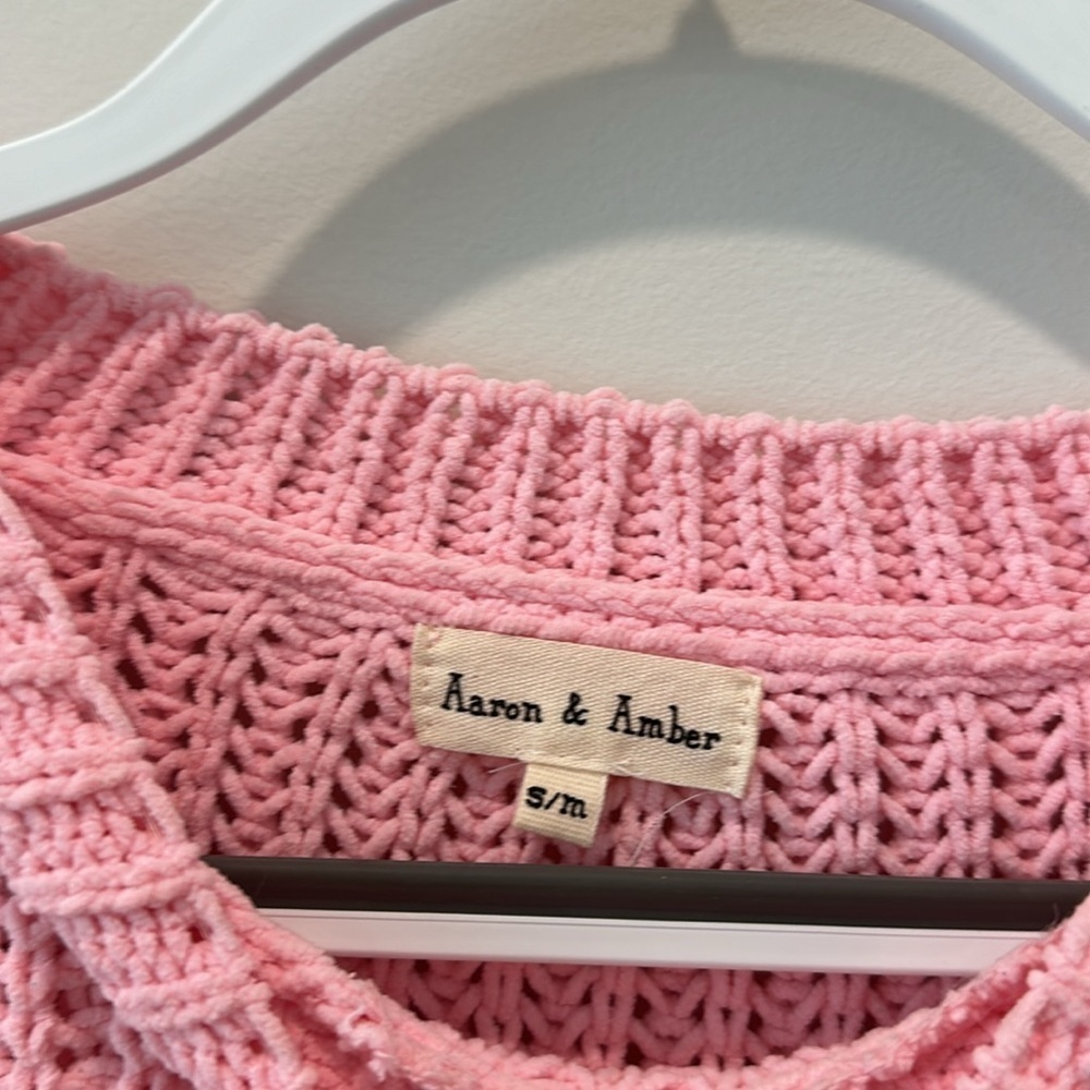 Oversized Chunky Open Knit Barbie Pink Sweater Size Small Girl Slouchy Pretty - Picture 2 of 7